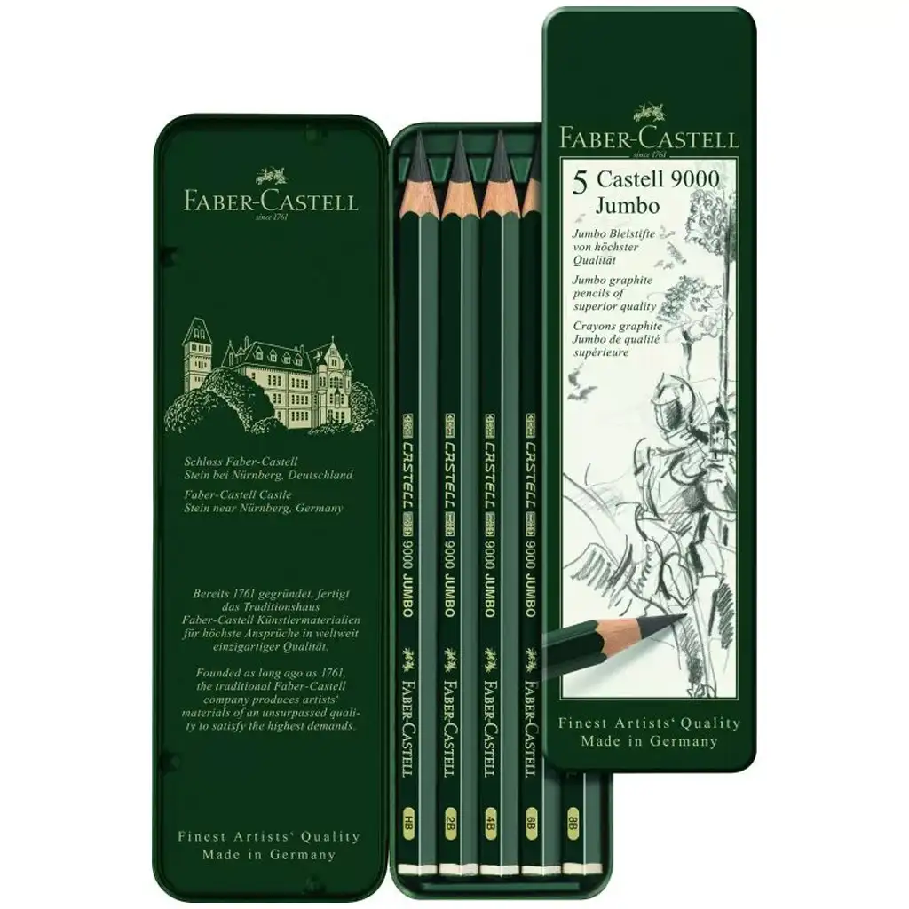 Faber-Castell 9000 Jumbo grafitna olovka u metalnoj kutiji, set od 5 komada Cene
