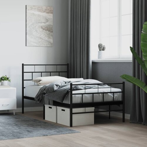 VidaXL Metalni okvir kreveta uzglavlje i podnožje crni 80x200 cm Slike