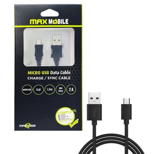 Max Mobile kabl za brzo punjenje USB Flat 1,2 m - Crni Slike