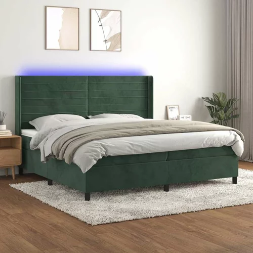  Box spring postelja z vzmetnico LED tem. zelena 200x200cm žamet, (20902430)