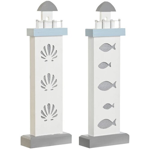  Okrasna Figura DKD Home Decor 14 x 5,5 x 40 cm Modra Bela Svetilnik Spirale &amp;Scaron;koljka Sredozemsko (2 kosov) Slike