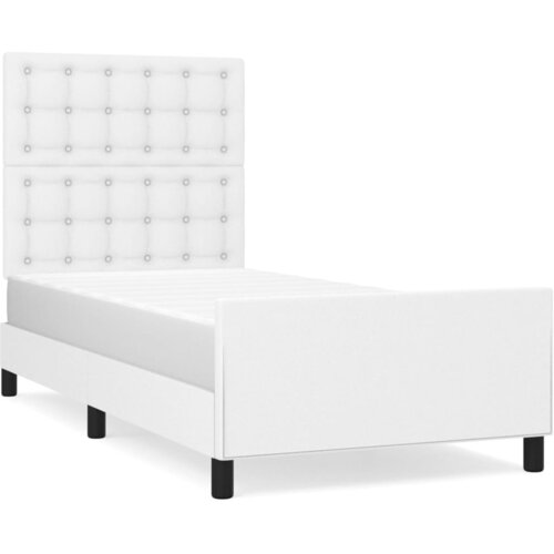 Maison Chic Posteljni okvir - Enojna postelja - Postelja za odrasle z vzglavjem bel 100x200 cm umetno usnje-J9316, (21763554) Slike