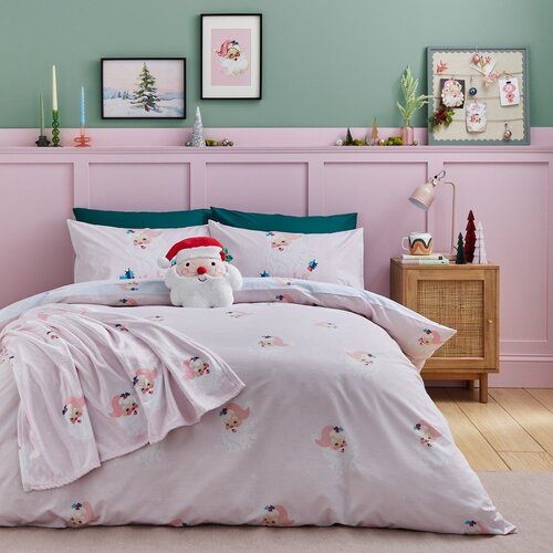 Catherine Lansfield Ružičasta posteljina za bračni krevet 200x200 cm Vintage Christmas Santa &amp;ndash; Slike