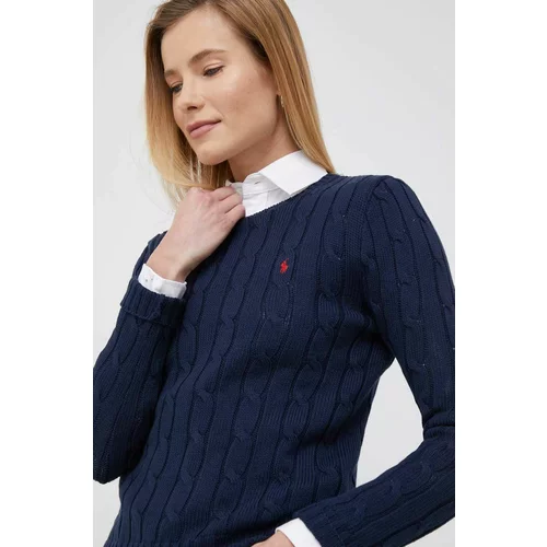Polo Ralph Lauren Bombažen pulover ženski, mornarsko modra barva