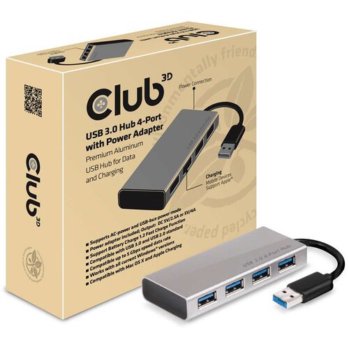  Hub aktivni Club 3D TYPE A 3.1 GEN 1 TO 4 X TYPE A 3.0 ALUMINIUM CASING WITH POWER ADAPTER CSV-1431 Cene