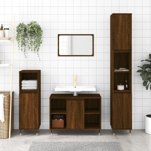 The Living Store Kopalni&amp;scaron;ka omarica rjavi hrast 80x33x60 cm inženirski les - Kopalni&amp;scaron;ka Omarica, (21436877) Slike