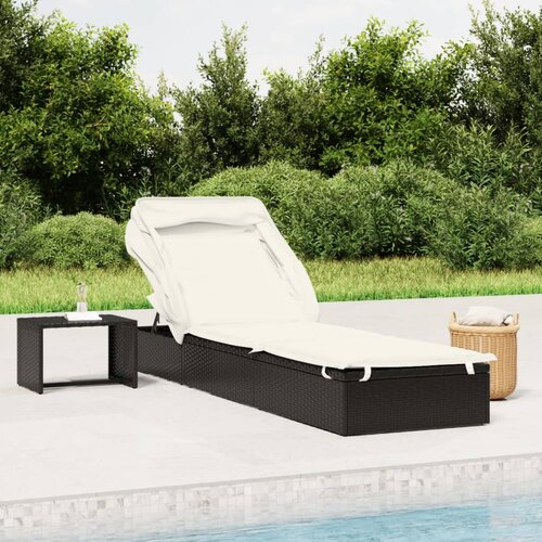 vidaXL Vrtni ležalnik z zložljivo streho črn 213x63x97 cm poli ratan Cene