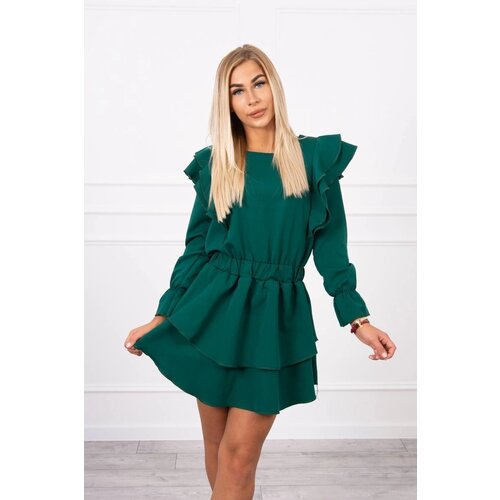 Kesi Dress with vertical flounces dark green Slike