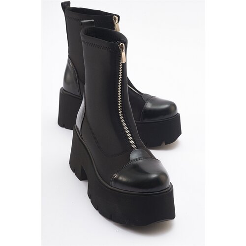 LuviShoes BRAY Black Patent Leather Scuba Thick Sole Women&amp;#039;s Boots Slike