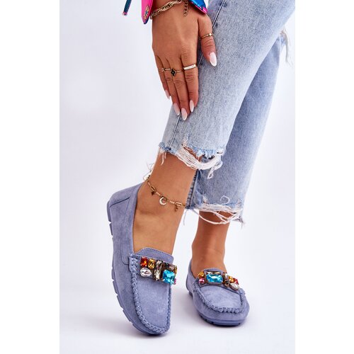 Kesi Women&amp;#039;s suede loafers with Modr&amp;yacute; Lucille crystals Slike