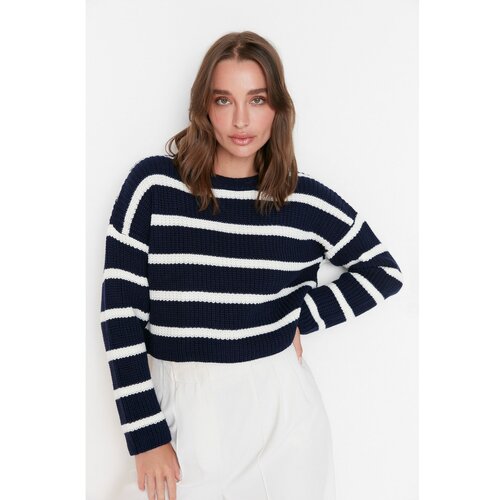 Trendyol Navy Blue Crop Striped Knitwear Sweater Slike