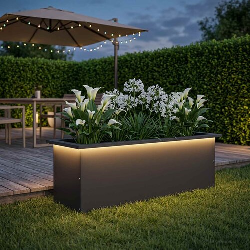  Vrtna posuda za sadnju s LED svjetlom Crna 30 x 100 x 30 cm Slike