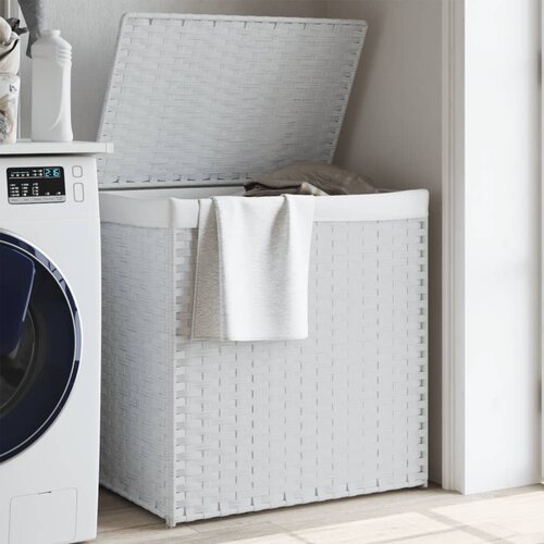 vidaXL Košara za perilo z 2 predelkoma bela 53x35x57 cm poli ratan Cene