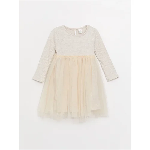 LC Waikiki Crew Neck Long Sleeve Tulle Detailed Baby Girl Dress