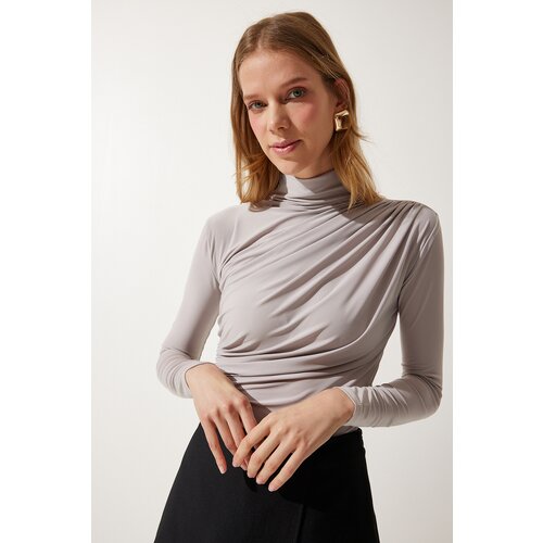  Women's Stone Gathered Detailed High Neck Sandy Blouse Cijene