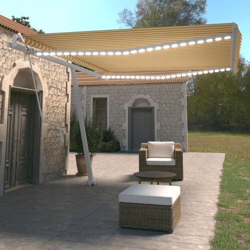 vidaXL Automatska tenda sa senzorom LED 450x350 cm žuto-bijela Cijene