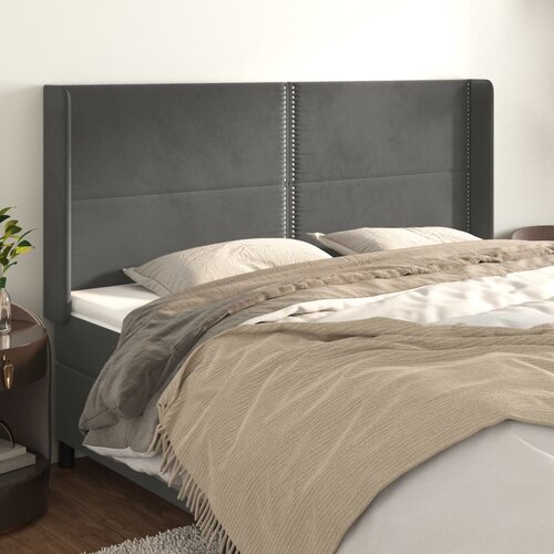 VidaXL Vzglavje z u&amp;scaron;esi temno siv 203x16x118/128 cm žamet Slike