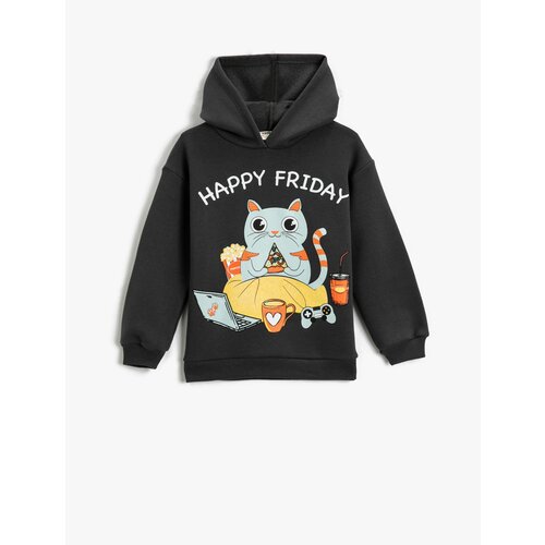 Koton Hooded Sweatshirt Cat Printed Long Sleeve Raised Slike