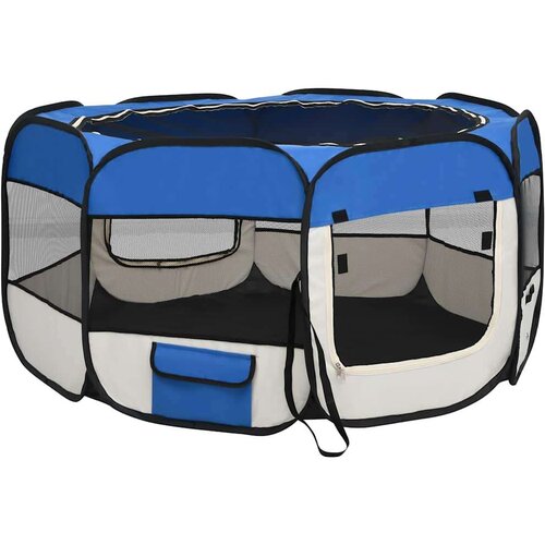 VidaXL Zložljiva pasja ograjica s torbo modra 125x125x61 cm Slike