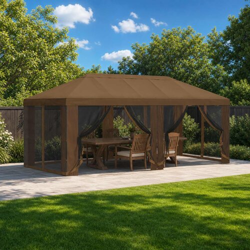  Pokrov za gazebo s bočnim zidovima 6 x 3 m Sivosmeđa Poliester Cijene