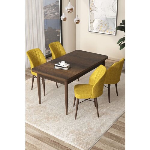 Hanah home Arp - Baroque, Mustard BaroqueMustard Dining Table & Chairs Set (5 Pieces) Cene