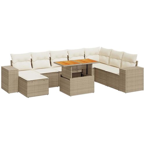 vidaXL 9-dijelni set vrtnih sofa s jastucima bež od poliratana bagrem Cene