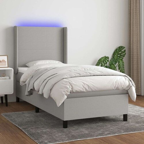 Box spring postelja z vzmetnico LED svetlo siva 90x200 cm blago, (20789203) Slike