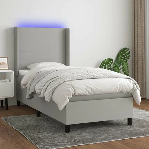  Box spring postelja z vzmetnico LED svetlo siva 90x200 cm blago, (20789203)