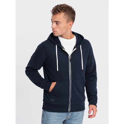 Ombre BASIC men's zip-up hoodie - navy blue Cene