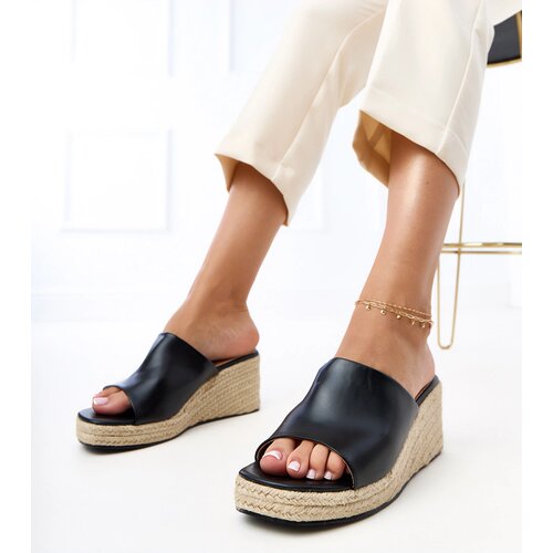 Gemre Black wedge espadrille slides Felicity Slike