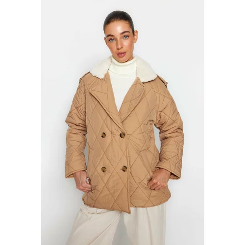 Trendyol Beige Oversized Plush Detailed, Water-Repellent Quilted Coat