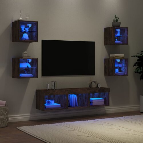  The Living Store Komplet TV omaric LED 7-delni dimljeni hrast inženirski les - Stenska TV Enota, (21508245) Cene