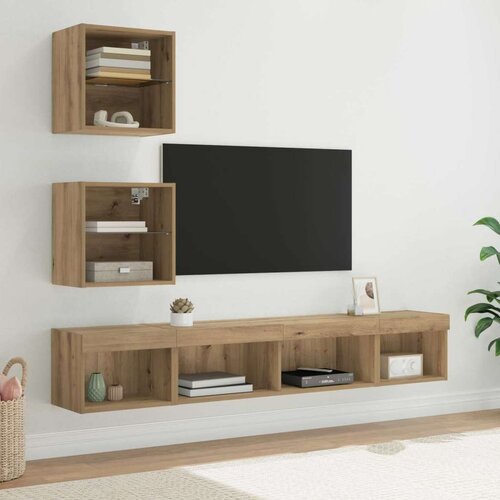 TV stenske enote z LED z LED 5 pcs Umetni hrast Konstruiran les, (5000132188) Cene