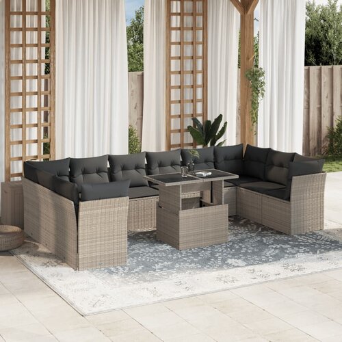 VidaXL 11-dijelni set vrtnih sofa poliratan s jastucima svijetlosivi Slike