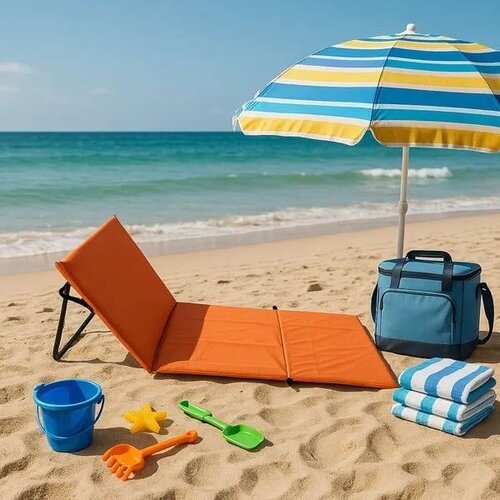 LemonPlanet Sklopiva ležaljka za plažu 150x52cm/ narandžasta Slike