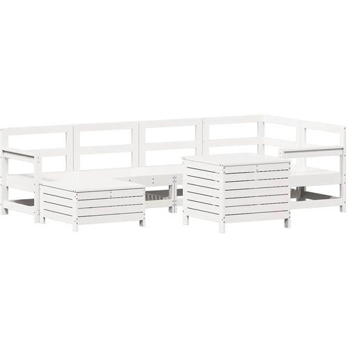  7-dijelni set vrtnih sofa bijeli od masivne borovine Slike