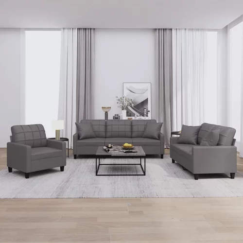 vidaXL 3-dijelni set sofa s jastucima sivi od umjetne kože