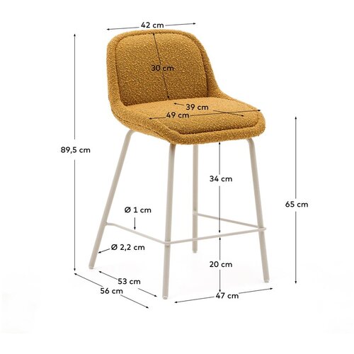 Kave Home Gorčično rumen barski stol (vi&amp;scaron;ina sedeža 65 cm) Aimin &amp;ndash; Slike