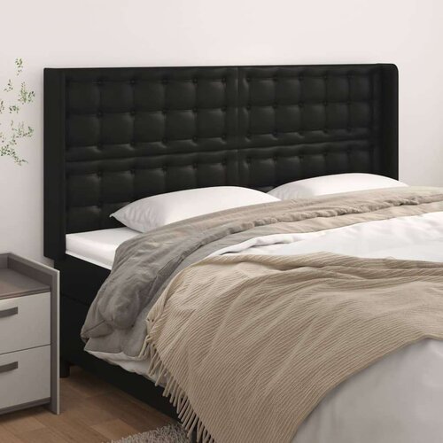  Vzglavje z u&amp;scaron;esi črno 203x16x118/128 cm umetno usnje, (20736524) Slike