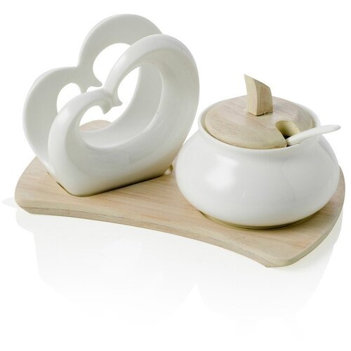 Brandani Set podstavek za serviete srce + sladkornica na bambusovem podstavku 20,5x12xh10cm / porcelan, (20454555) Slike
