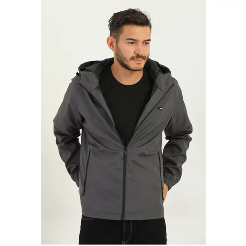 D1fference Men's Anthracite Inner Lined Water And Windproof Hooded Sports Raincoat With Pocket.
