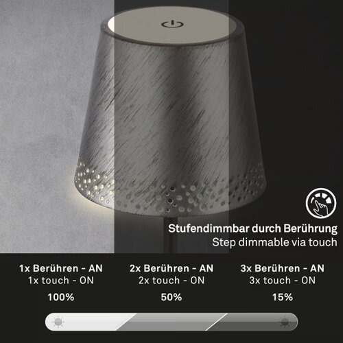 BRILO KIKI LED punjiva dodirna stona lampa, LED/2,6W/5V, IP44, 2600 mAh, srebrna Slike