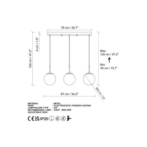 Opviq Luster Orbital-20-14051, 87x20x120cm, IP20, Crno-bijela Slike