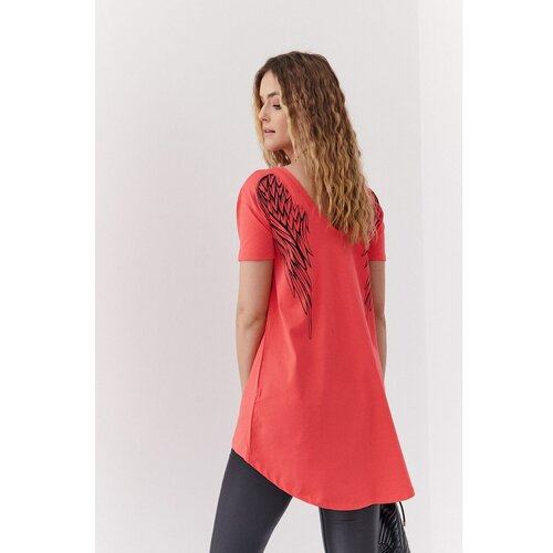 Fasardi Asymmetrical coral tunic with wings on the back Cene