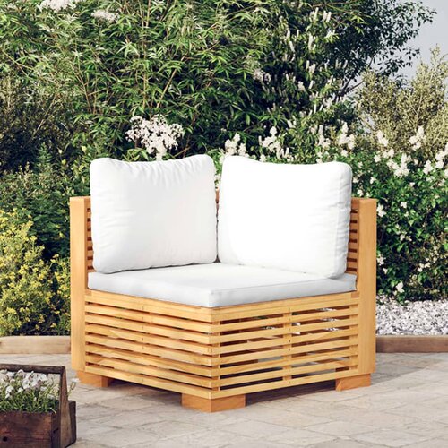 VidaXL Kutna vrtna sofa s krem jastucima od masivne tikovine Slike