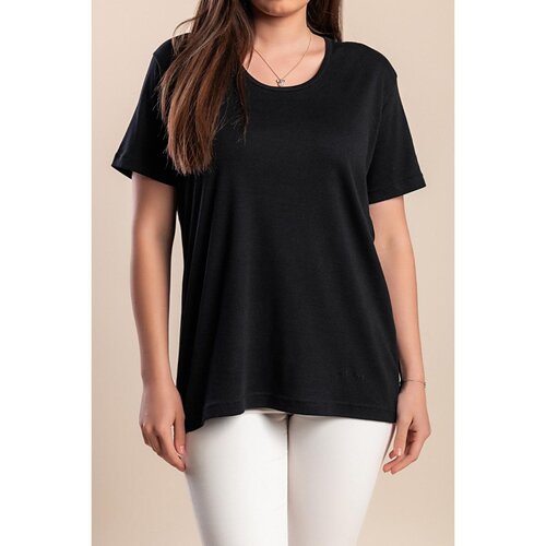 Fenzy Plus Size Majica Z Okroglim Ovratnikom, Črna Cene