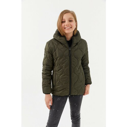 River Club Girl Onion Pattern Water And Windproof Lined Khaki Hooded Coat. Cene