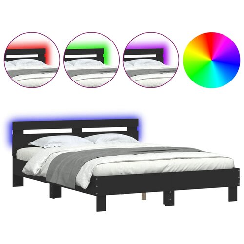  Okvir za krevet s uzglavljem i LED crni 140 x 200 cm Slike