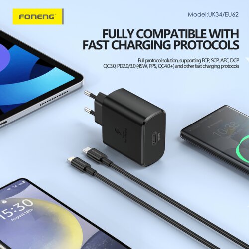 Foneng EU62 GaN zidni punjač - Type-C - PD 45 W - crni Slike