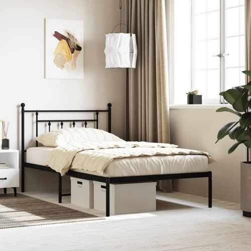 VidaXL Metalni okvir za krevet s uzglavljem crni 107x203 cm Slike